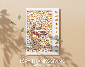 I Spy Thanksgiving Friendsgiving November Game for Kids Printable Sheet Fun Seek and Find Turkey Family Party Cozy Fall Harvest Aesthetic