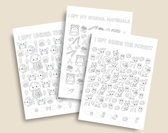 I Spy Coloring Pages Classroom Desk Activity Counting Games for Kids Printable Board Games Bundle PLR Fun Educational Worksheets Elementary