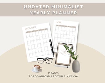 Undated Calendar Minimalist Yearly Calendar Editable Canva Template Portrait Calendar PLR Student Tracker Mom Organizer Life Tracker PLR MRR
