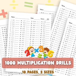 Multiplikations-Schnellübungen: Druckbares PDF-Arbeitsblatt, einfache und zweistellige Grundrechenarten, Einmaleins in Schritten