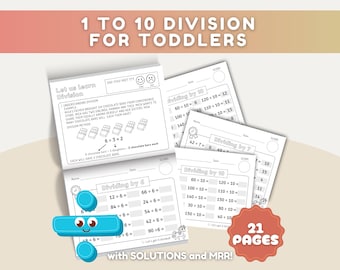 Division 1 to 10 Kindergarten Grade 1 Math Drill Practice Sheet Beginner Worksheet with Answer Key Simple Division Home School Test Prep PDF