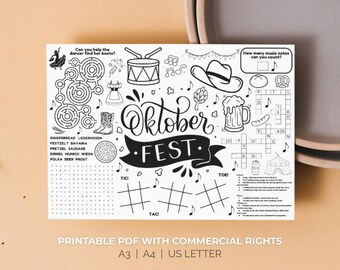 Oktoberfest Party Table Mat Printable Paper Placemat Reception Desk Ice Breaker Game October Feast Bavarian German Holiday Family Kid Game