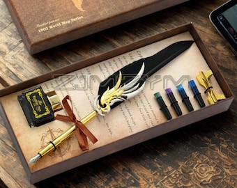 New Feather Pen Luxury Fountain Signature Pen, Feather Quill Calligraphy Pen Set, Writing Pen, Feather Dip Pen, Pen Set, Gift For Writer.