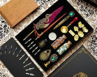 Pluma estilográfica de lujo, juego de pluma estilográfica, kit de escritura de caligrafía con sello de cera y puntas de repuesto, pluma de firma, regalo para escritor.