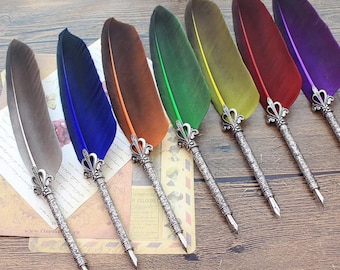 Handgefertigter Federkiel-Stift-Set, Signature-Dip-Pen, Feder-Kalligraphie-Schreibstift, Gästebuchstift, Feder-Dip-Pen, Stiftsets, Geschenk für Schriftsteller
