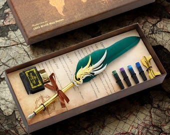 Fjäderpenna Lyxig fyllpenna med signaturfärger, gästbokpenna, fjäderdoppningspenna, pennset, fjäderkalligrafipenna.