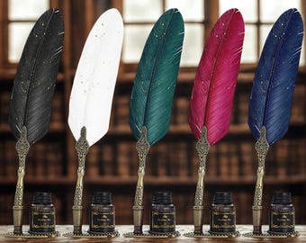 Handmade Feather Quill Pen Set, Signature Pen, Calligraphy Writing Pen, Guest Book Pen, Feather Pen, Pen Sets, Gift For Writer Gift