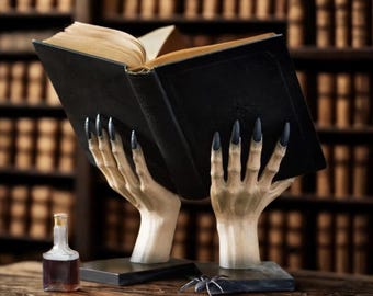 Uchwyt na książki w kształcie dłoni czarownicy: gotycki uchwyt na książki, dekoracja na Halloween, stojaki na książki w kształcie czarownicy, biurko, półka na książki, dekoracja regału na książki, prezent dla niej