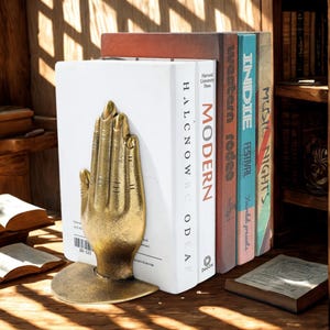 Handvormige boekensteun: decoratieve boekenhouder, boekenhouder biddende hand, cadeaucollectie Home Iron BookHands, cadeau voor boekenliefhebber cadeau.