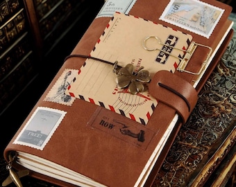 Vintage Leather Travel Journal: Couples Scrapbook & World Map