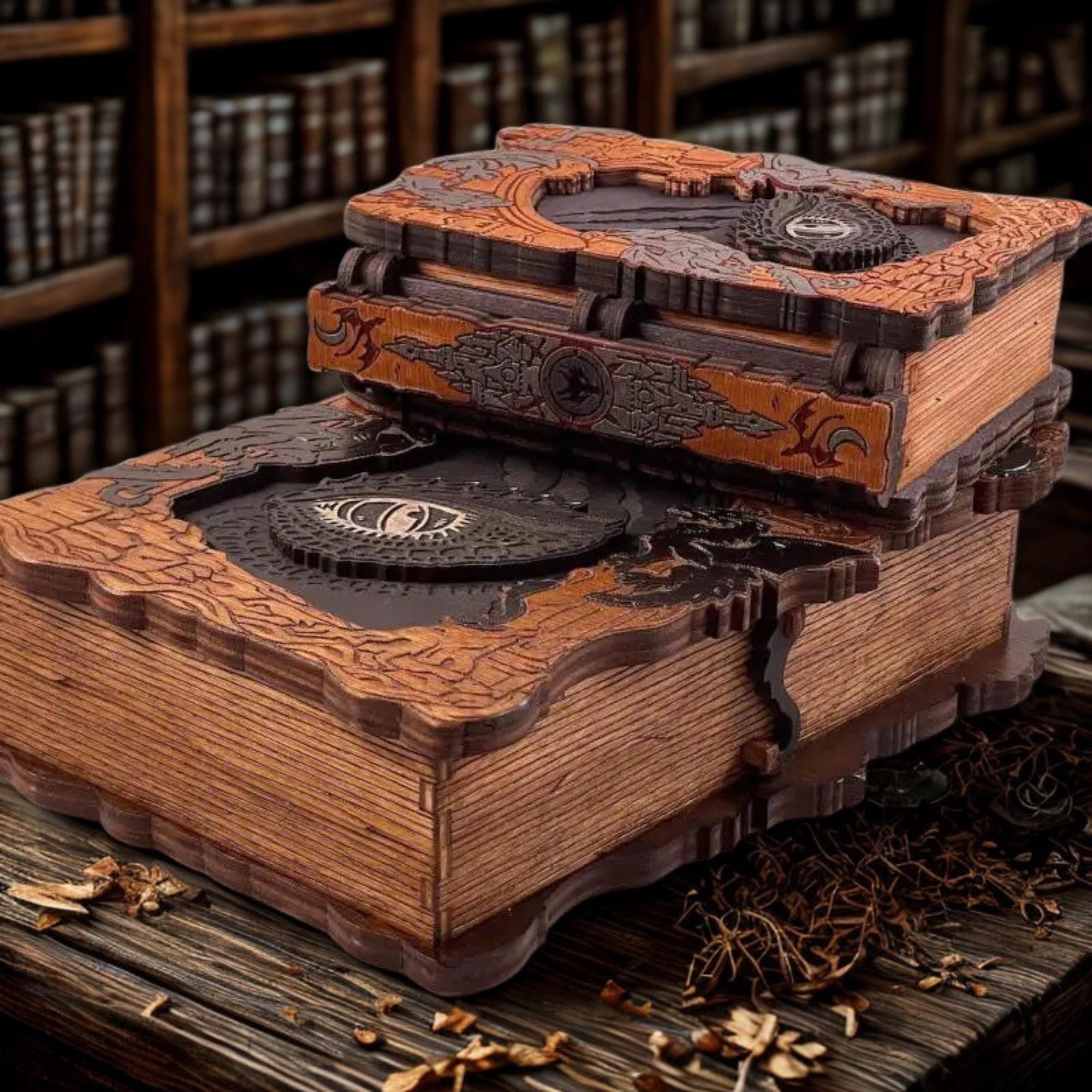 Grimoire Gift Box Dragon Pattern Wooden Storage Box, Vintage