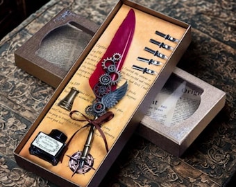 Calligrap Feather Pen, Feather Pen Set, Ink Pen Dip Water Metal Fountain Pen Set,  Signature Pen, Stationery Quill Pen, Writing Pen Sets