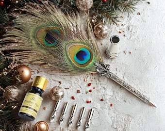 1 juego de pluma de caligrafía verde vintage con tinta, pluma estilográfica, juego de tinta para escribir, pluma de papelería, pluma de firma, regalo para escritor.