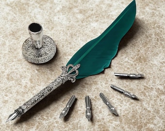 Kalligrafi fjäderpenna skrivbläckset med 5 spetsar bröllopspresent fjäderpenna reservoarpenna, pennset, fjäderpenna för kalligrafi, presenter