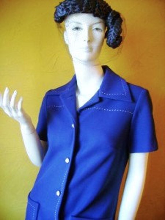 Vintage 1970s Henry Lee Mod Navy Button Down Dres… - image 4