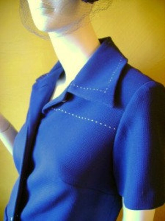 Vintage 1970s Henry Lee Mod Navy Button Down Dres… - image 1