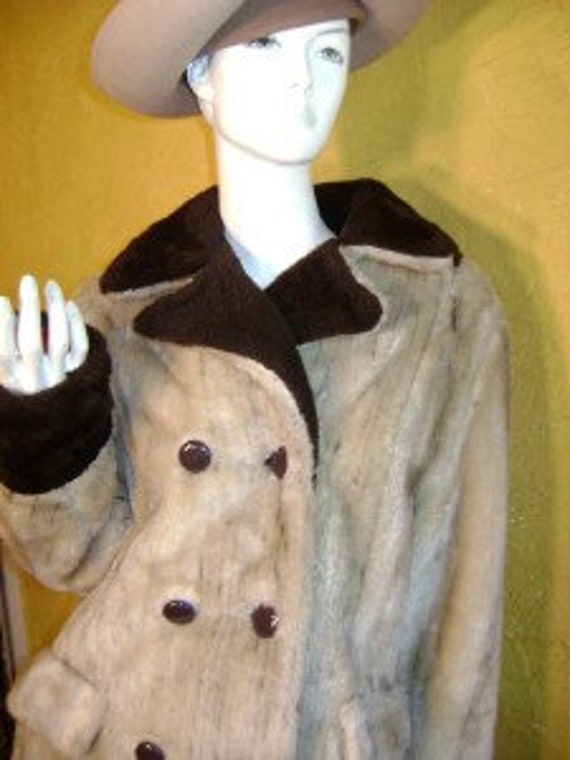 Vintage Faux Fur Two Tone 60s 70s Long Swing Coat 