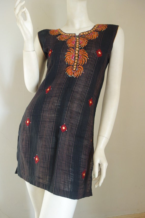 Vintage 1960s 1970s Tunic Mini  Dress Boho Gypsy … - image 1