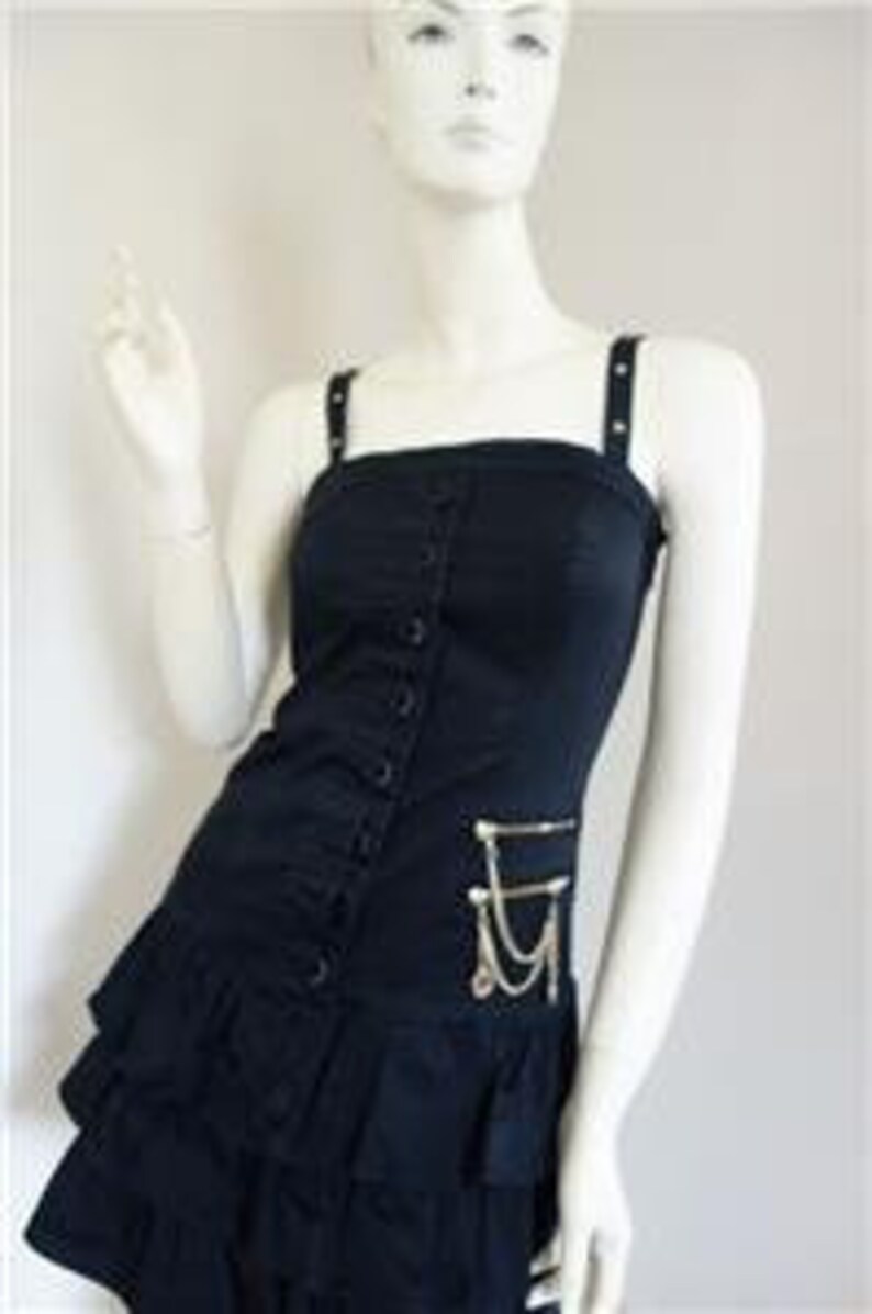 French Fashion MORGAN DE TOI Punk Inspired Black Denim Bustier Dress S image 1