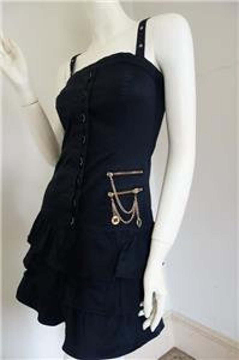 French Fashion MORGAN DE TOI Punk Inspired Black Denim Bustier Dress S image 4