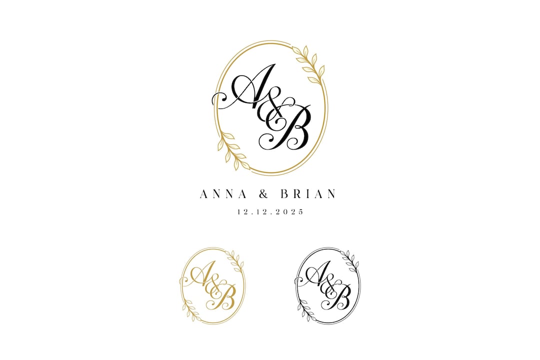 Custom Wedding Monogram Logo: Elegant Initials, Gold Botanical Frame - Etsy