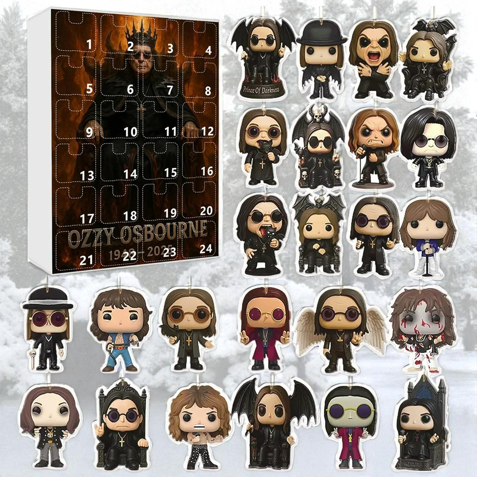 Discover Oz Osbourne Motorcycle Bell Advent Calendar 2025, Ozzy On A Tree Music Fans Acrylic Pendant Christmas Countdown 24 Days Keychain Set