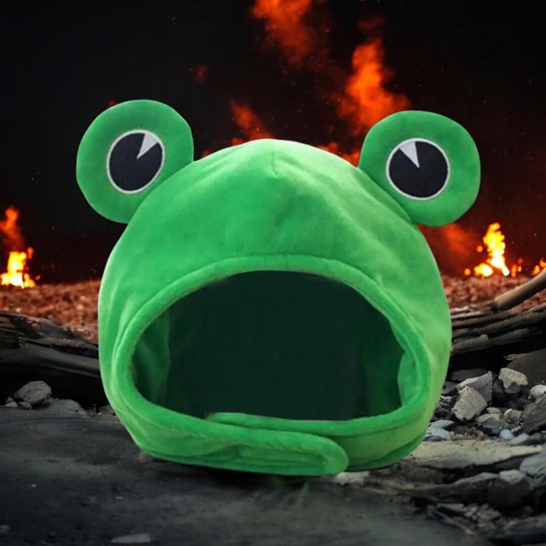 Frog Hat Rust Sad Frog Hood Hat Beanie With Big Eyes Plush Hat Green Animal Portland ...