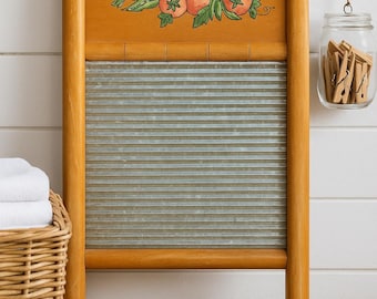 Vintage-Inspired Wooden Washboard Wall Decor – Hand-Painted Country Vegetables