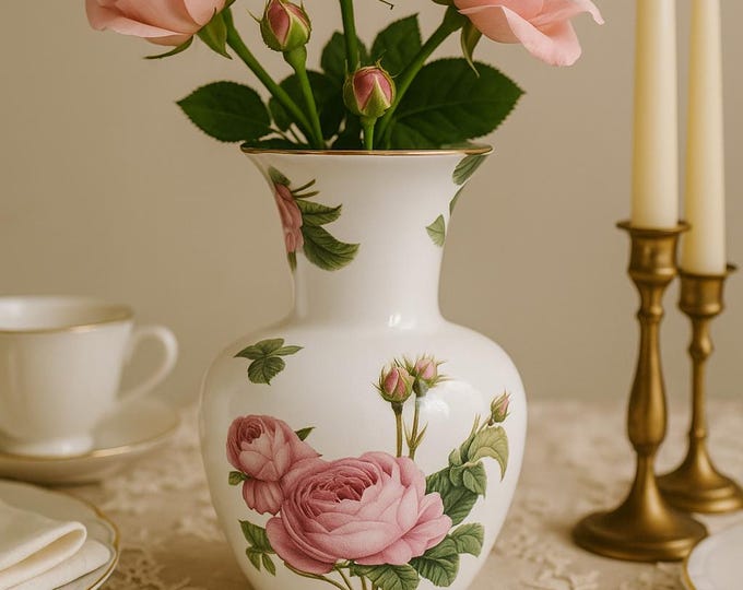 Burton & Burton Rose Vase: Pink Floral Porcelain With Gold Trim - Etsy