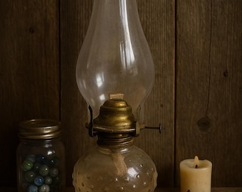 Vintage Glass Oil Lamp – Hobnail Base