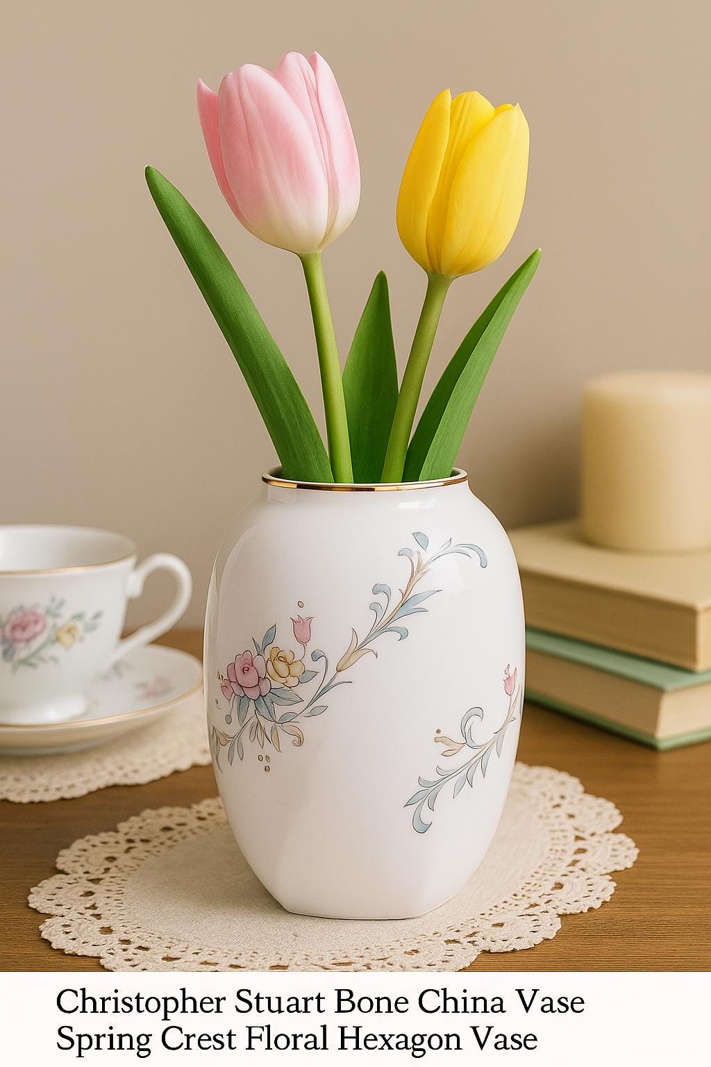 Christopher Stuart Bone China Vase | Spring Crest Floral Hexagon Vase ...