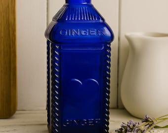 Vintage Perrine&#39;s Apple Ginger Bitter Cobalt Bottle with Cork