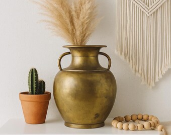 Vintage Brass Urn Vase with Handles – Mid-Century Patina Charm