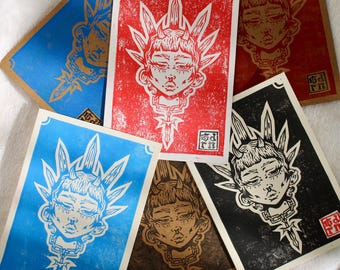 Grabado en linóleo A6 - Serie “ESPÍRITU DE LA DIOSA” - Póster mural de edición limitada, impreso a mano y firmado.