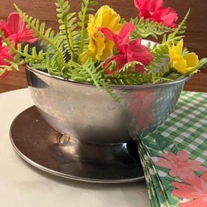 Vintage 18-8 Stainless Steel Serving Bowl with Saucer – Made in Japan | Mid-Century Modern Hostess Tableware
