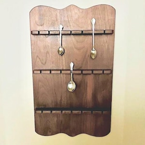 Vintage Wooden Spoon Display Rack – Wall-Mounted Collectible Spoon Holder with 21 Slots - Key or Jewelry Organizer