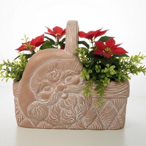 Vintage Santa Basket Planter – Terracotta Christmas Decor, Santa Face Pot, Holiday Centerpiece