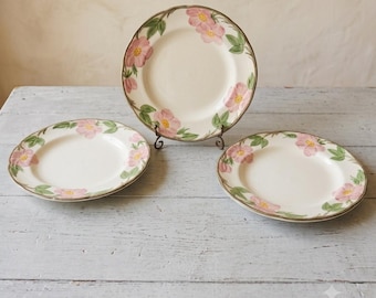 Vintage Franciscan Desert Rose Salad Plates Set of 3 Staffordshire England Hand Painted Floral Ironstone Side/Dessert/Appetizer Dishes