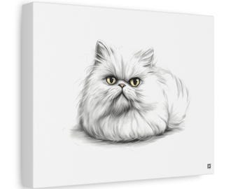 キャンバスウォールアート - ペルシャ猫のプリント、かわいいペット愛好家の装飾、猫好きの方へのユニークなギフト、動物のアートワーク、ストレッチマットキャンバス