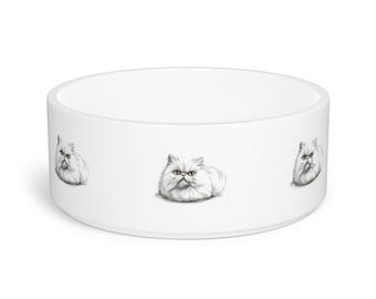 Illustrated Cat Bowl: Modern Ceramic Pet Feeding Dish