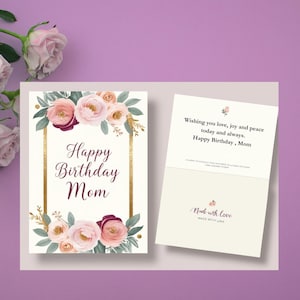 Happy Birthday Mom Card, Foldable Birthday Card, Printable Birthday Card, Birthday Card For Mom Foldable