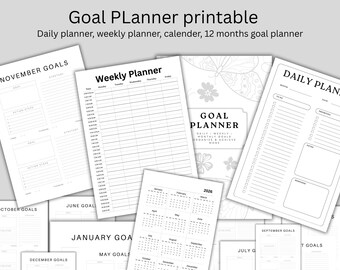 Editable Goal Planner Bundle, Goal Action Plan, Smart goal setting kit,Goal progress tracker digital a5, Yearly Goal Tracker,  Planner Page