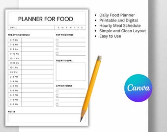 Daily Food Journal, Printable PDF Planner, Weekly Meal Planner, 7 Day Menu Plan, Food Planner, Printable Digital Meal Planner