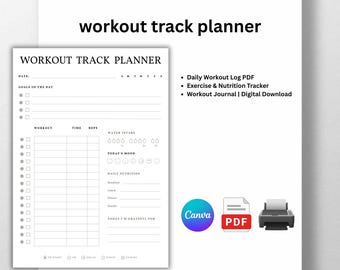 Printable Fitness Planner, Digital Workout Planner, Printable Weight loss Tracker, Digital Fitness Journal, Printable Weight Loss Challenge