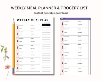 weekly meal planner list,weekly meal planner digital,Weekly Meal Template,weekly meal planner with grocery list,meal planner grocery list