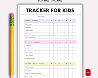 Editable Kids chore chart bundle, Kids daily checklist canva, Reward, Allowance, Weekly Chores, kids reading tracker, habit tracker for kids