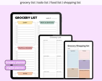 digital planner, weekly meal planner, to do list, grocery list, grocery planner, food list, shopping list, digital download, weekly planner