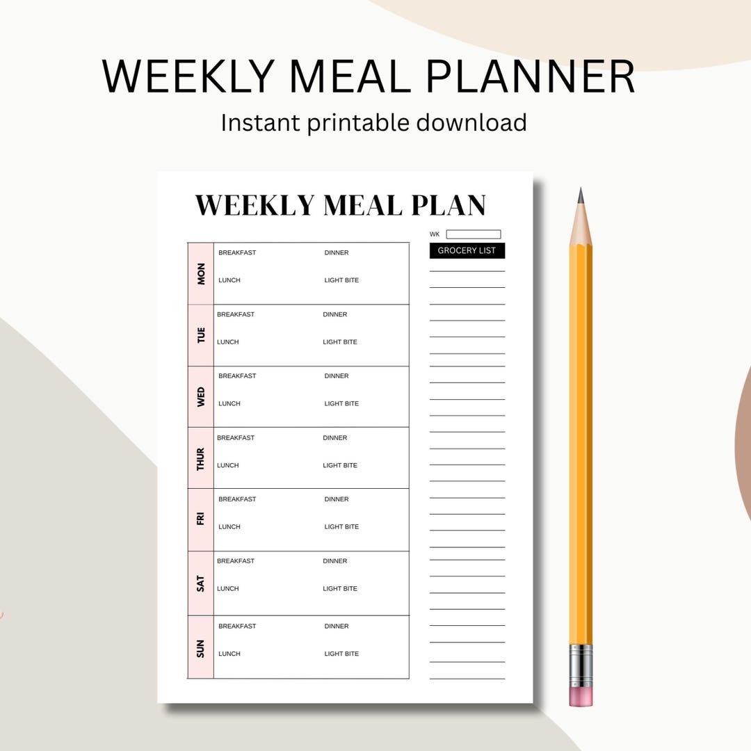 Weekly Meal Planner & Grocery List Printable PDF, Cute Food Prep PDF ...