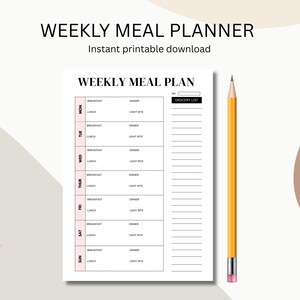 Weekly Meal Planner & Grocery List Printable PDF, Cute Food Prep PDF, Menu Plan for Breakfast Lunch Dinner, GoodNotes, Kitchen Inventory
