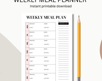 Weekly Meal Planner & Grocery List Printable PDF, Cute Food Prep PDF, Menu Plan for Breakfast Lunch Dinner, GoodNotes, Kitchen Inventory